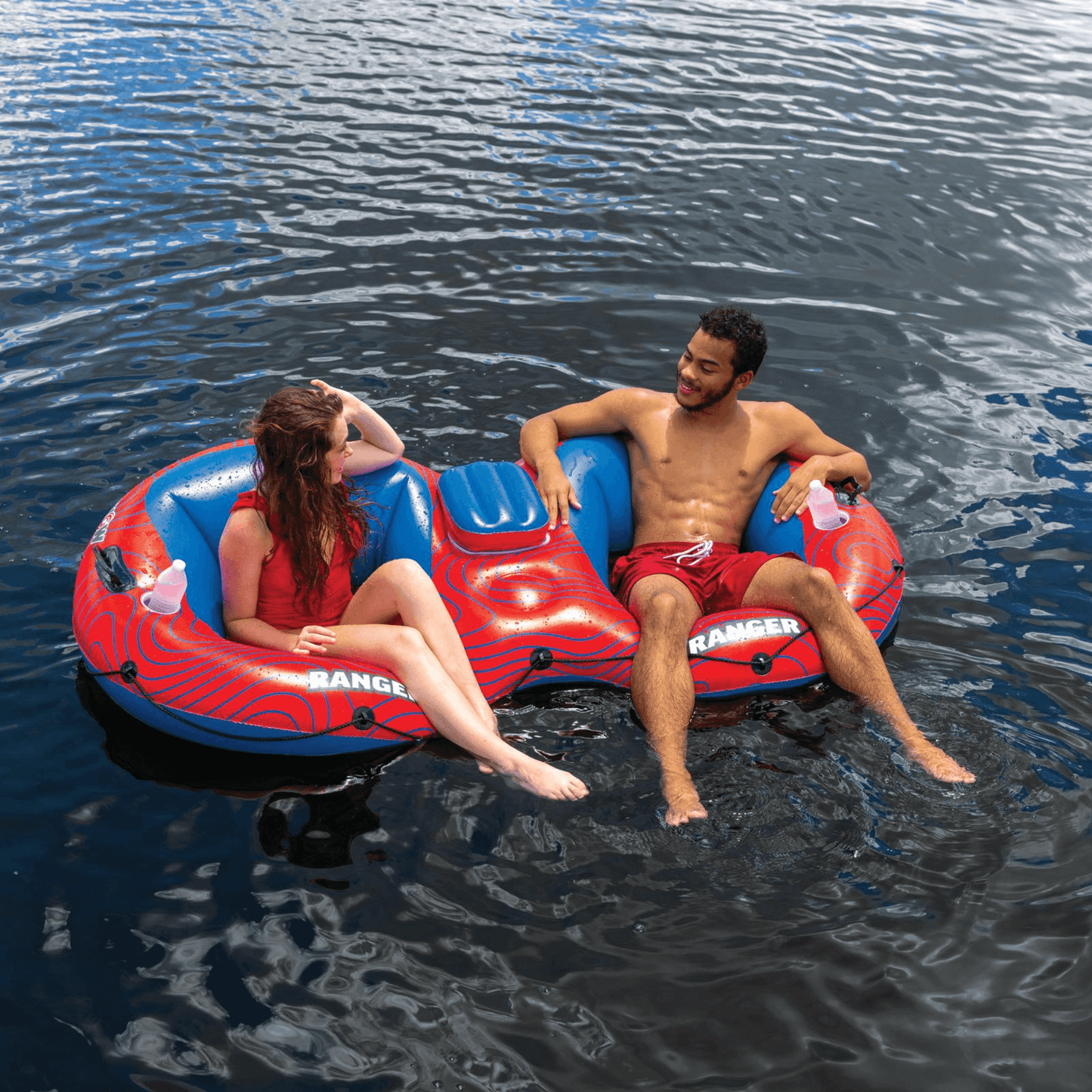 WOW Watersports Ranger 2-Person River Tube with Mesh Bottom and Cup Holders