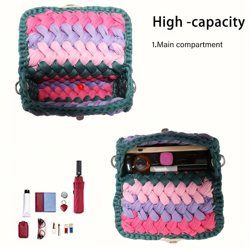 Boho Crochet Tassel Crossbody Chic Mini Color block Bag