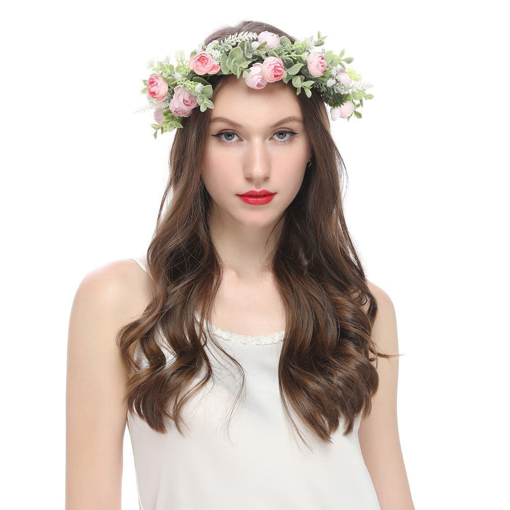 Forest style bride and bridesmaid flower wreath headband seaside vacation wreath headband