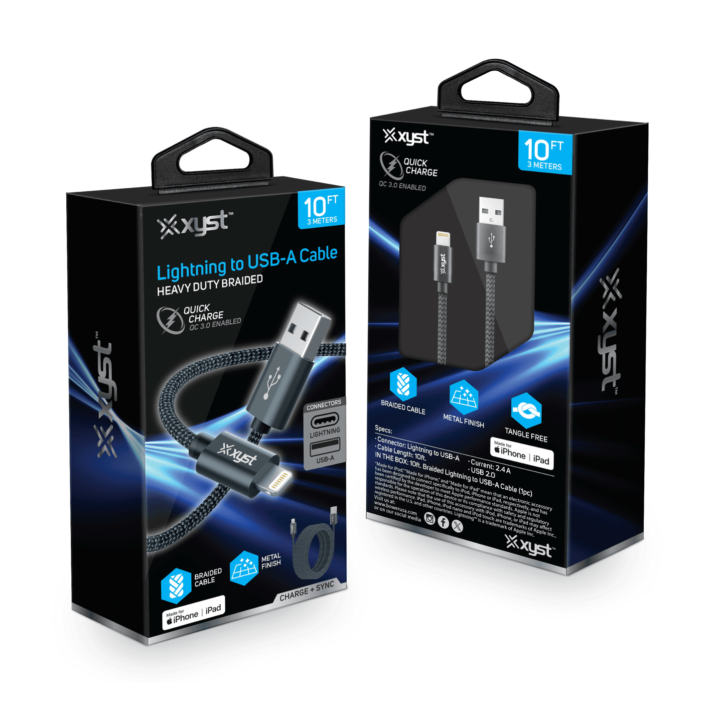 Xyst Charge and Sync USB to Lightning Braided Cable 10Ft