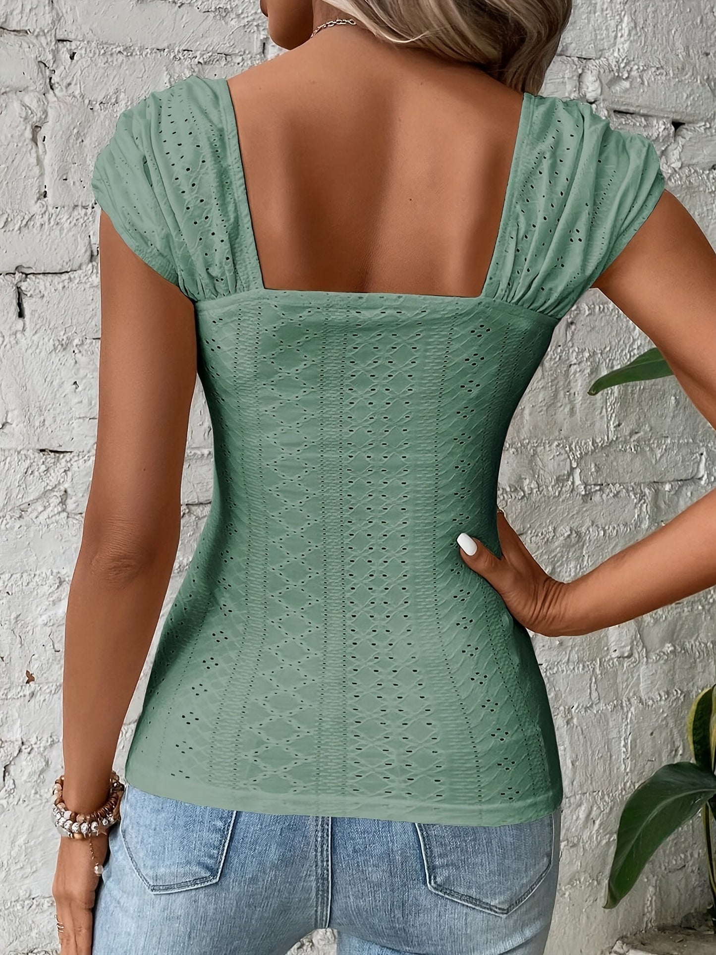 Black Eyelet Square Neck  Everyday Comfort  Style Top