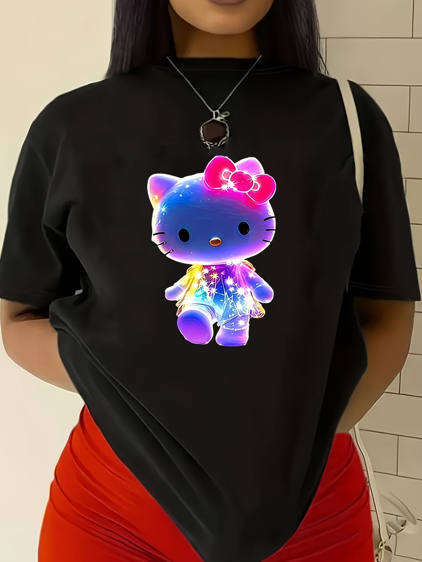 Cute  Hello Kitty Neon Glow Graphic Tee