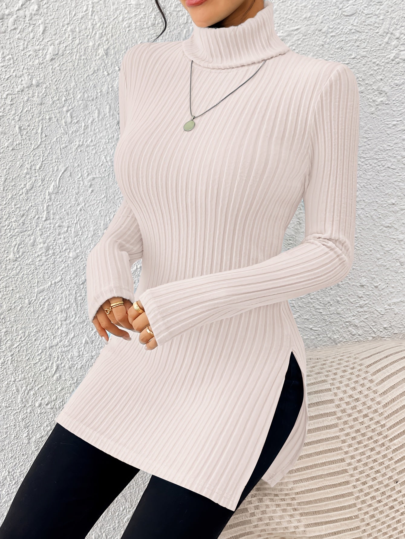 Elegant Soft Turtleneck Long Top