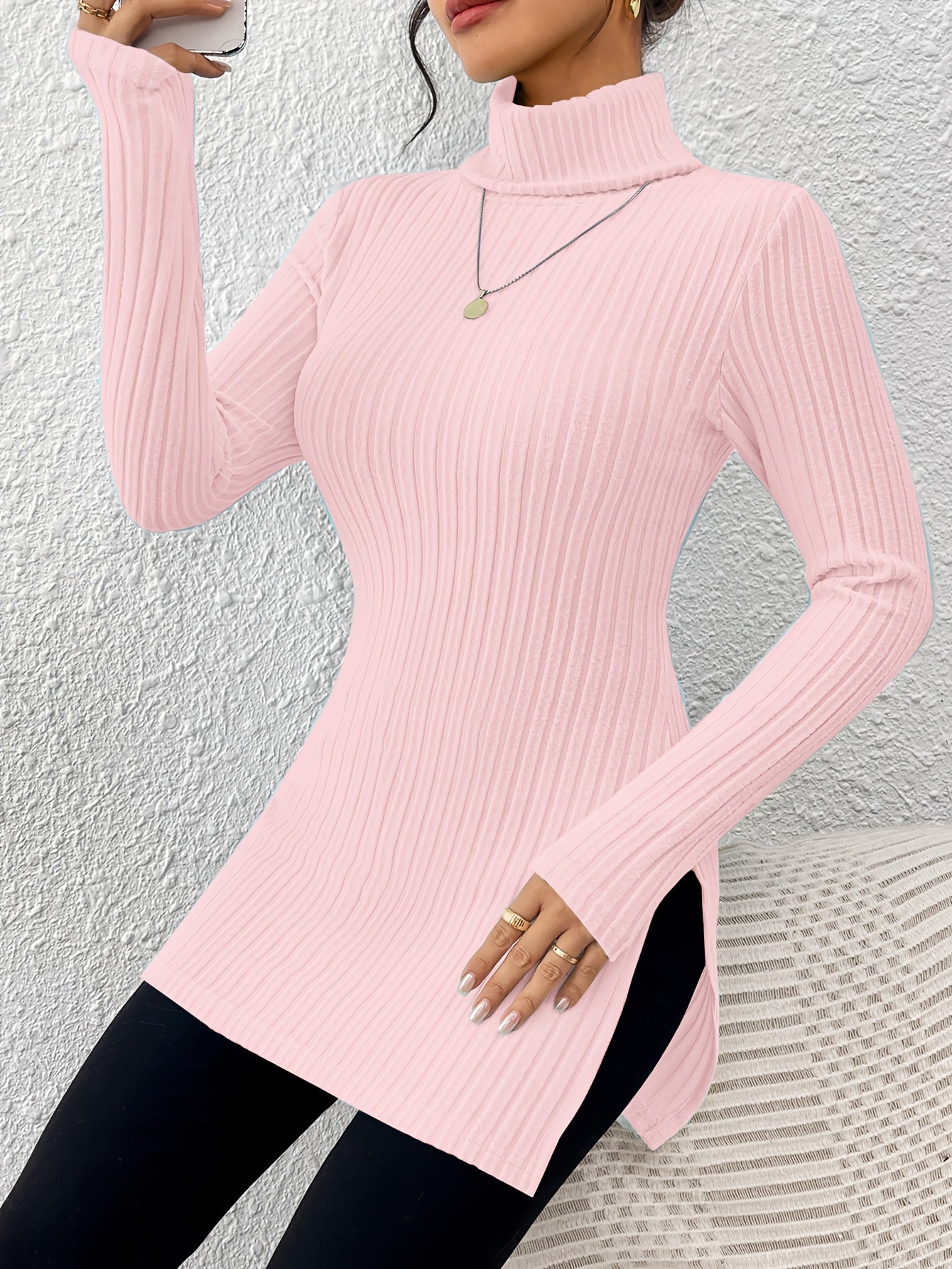 Elegant Soft Turtleneck Long Top