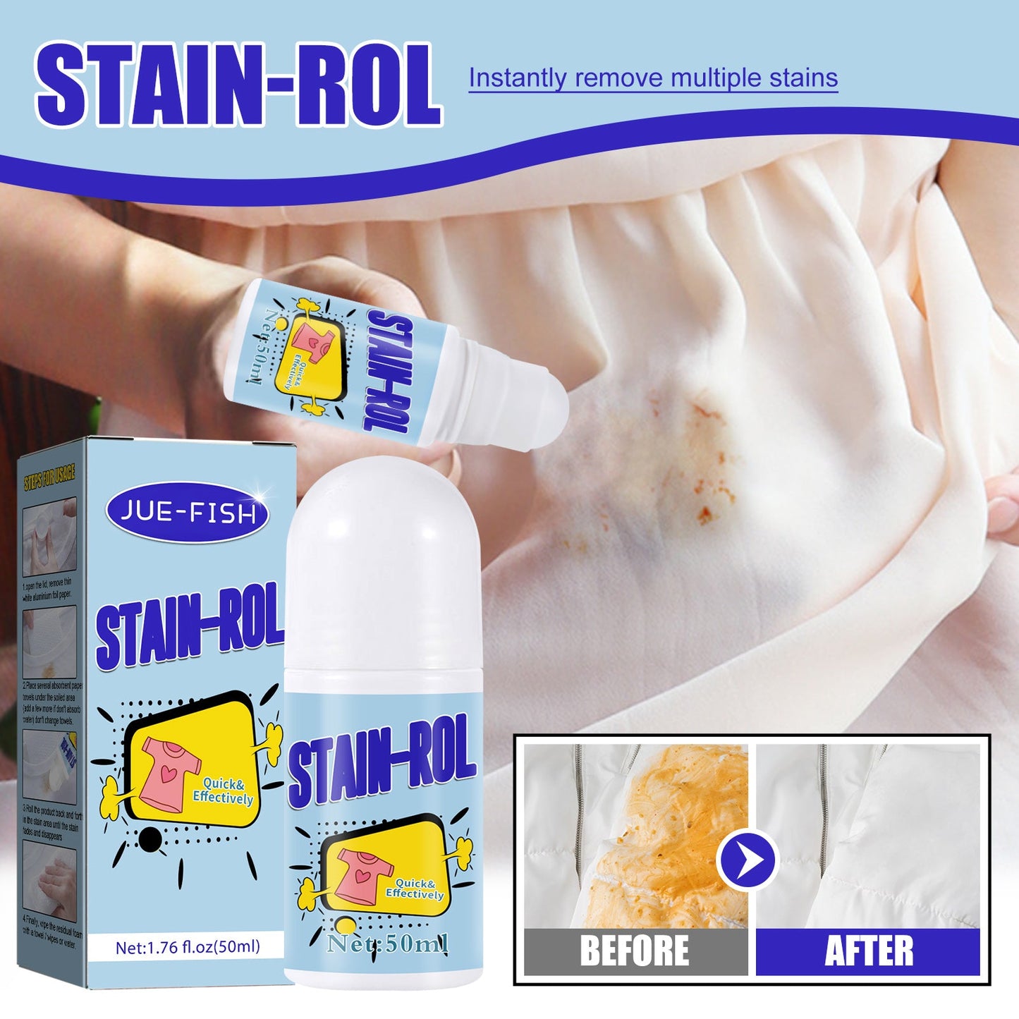 JUE FISH Stain-Rol, White Coffee Stains For Scouring Agent Degreasing Make-Up Stain
