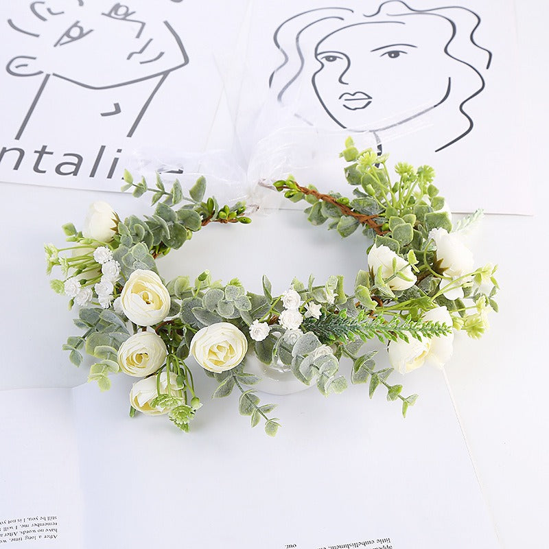 Forest style bride and bridesmaid flower wreath headband seaside vacation wreath headband