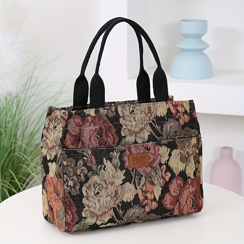 Chic Lunch Retro Floral Oil Painting Tote Commute Bag