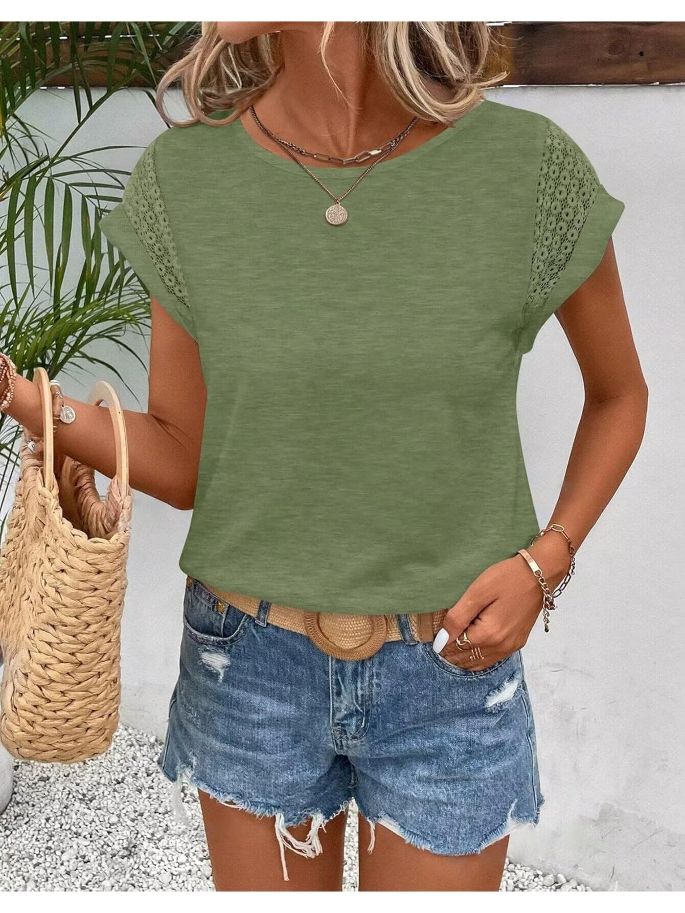 Two Pack Trendy Lace Trimmed Cap Sleeve Tops