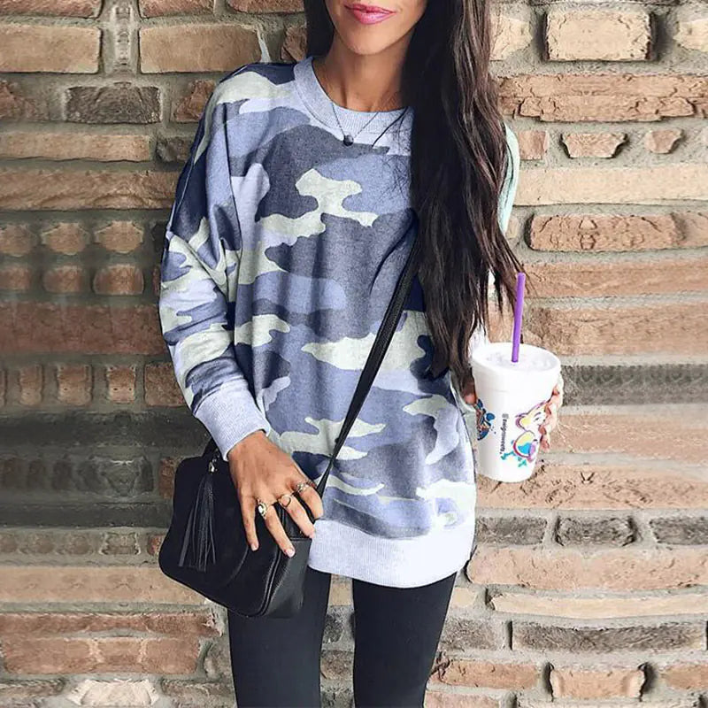 Autumn Winter Print Long Sleeve Round Neck Blouse