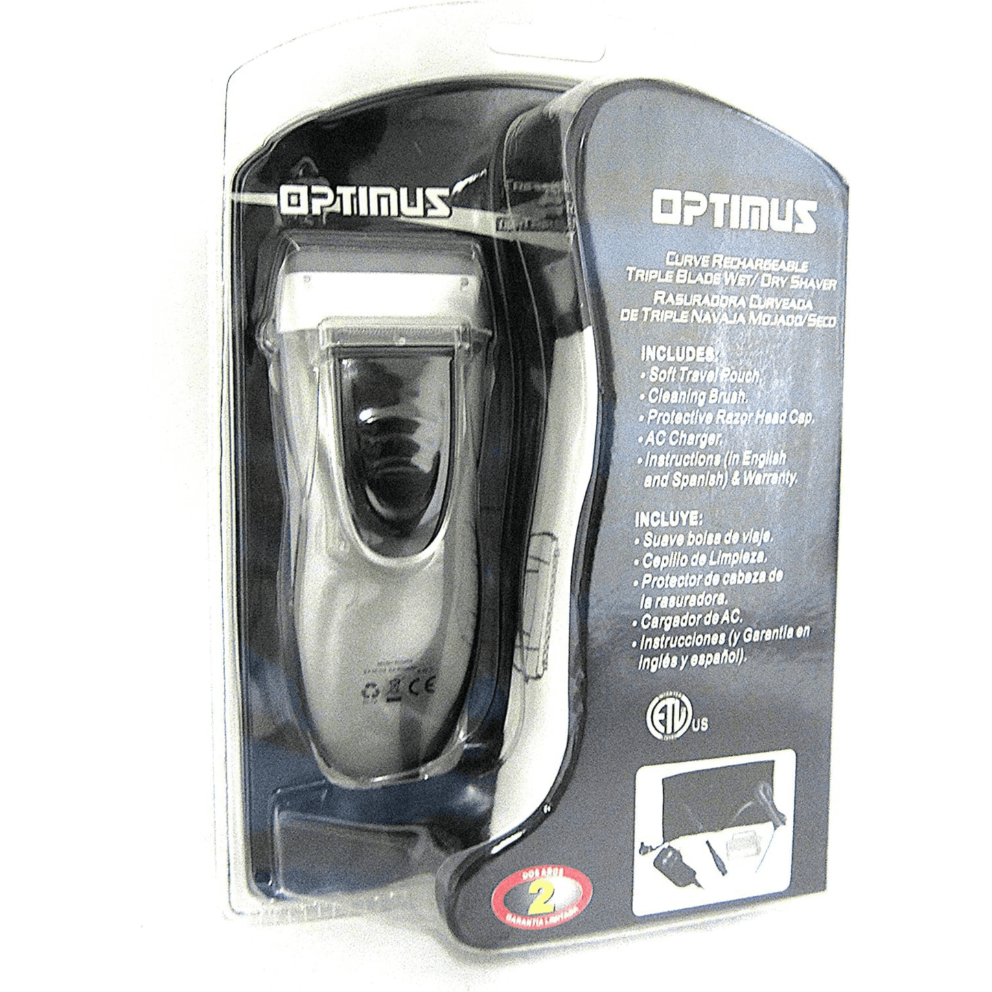 Optimus Cordless Rechargeable LED Shaver with Pop-Up Trimmer