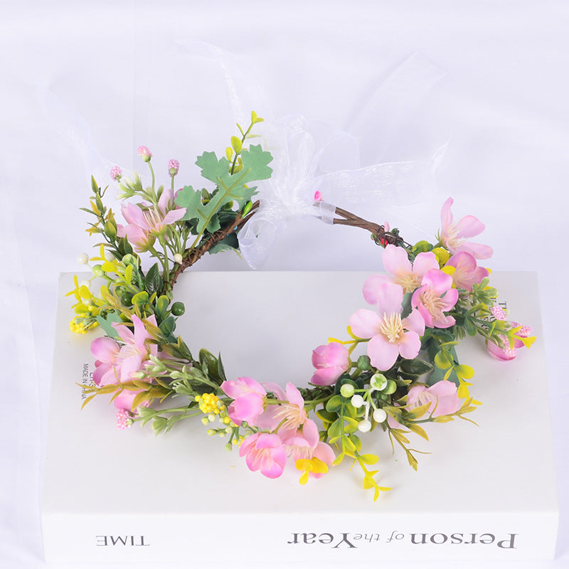 Flower Wreath Simulation Flower Leaves Hair Strap Photography Retro Hanfu Bridal Girl Flower Wreath Headwear