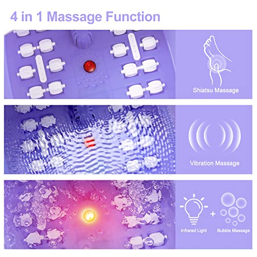 Foot Spa Bath Massager with Heat Bubbles and Vibration Massage and Jets, 16 OZ Calming Lavender Foot Soak Epsom Salt, Koenvenden Foot Soaker With Red Light, 22 Massage Rollers, Adjustable Temp -Purple