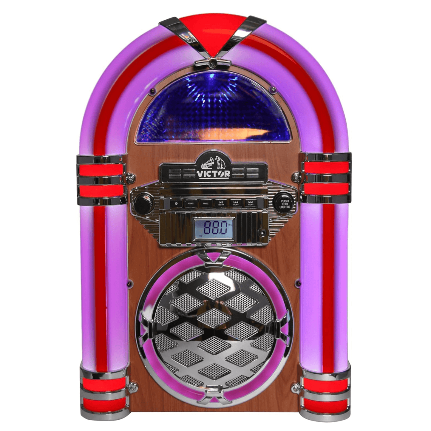 Victor Broadway II Desktop CD Jukebox with Multi-Color LED Lighting and FM Radio