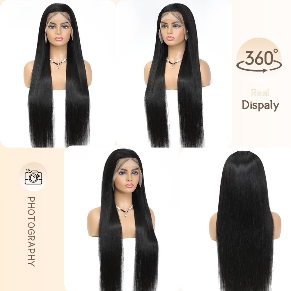 FLOLIFE 30 Inch Lace Front Wig Human Hair Pre Plucked 13x6 Lace Front Wigs Human Hair with Baby Hair Natural Color HD Lace Frontal Wigs Human Hair 200% Density Straight Lace Front Wigs Human Hair