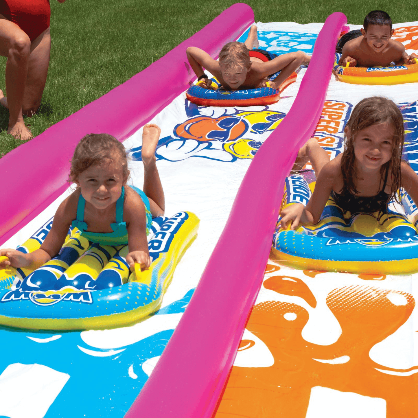 WOW Watersports Giant Backyard Double Lane Lawn Slide, Heavy Duty PVC and 2 Inflatable Sleds