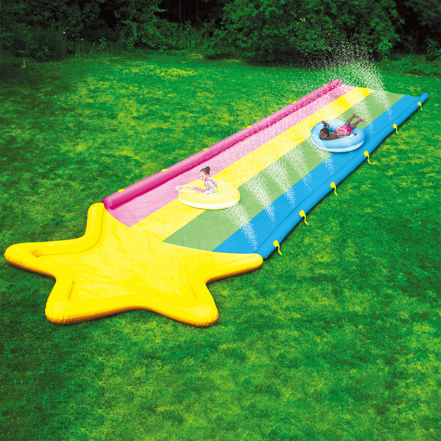WOW Watersports 40' x 8' Rainbow Star Super Slide with 2 Inflatable Sleds