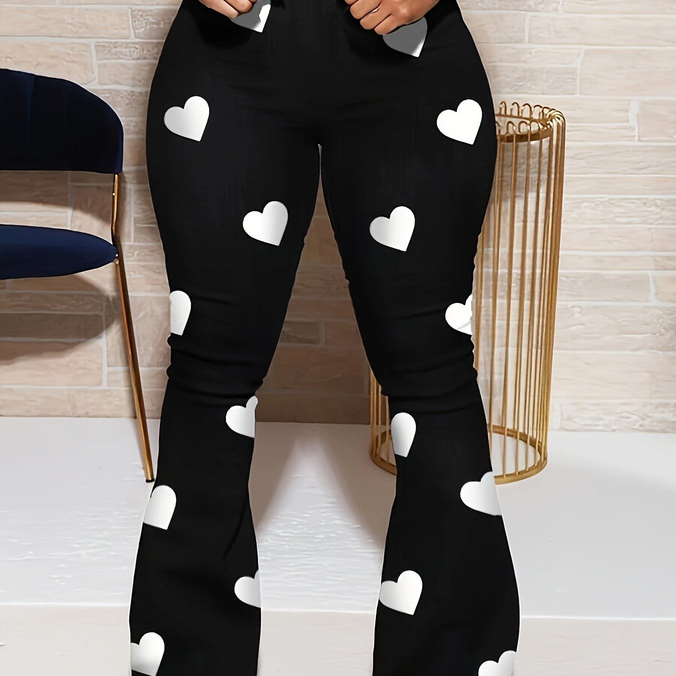 Elegant Versatile  Staple Heart Print Wide Leg Pants