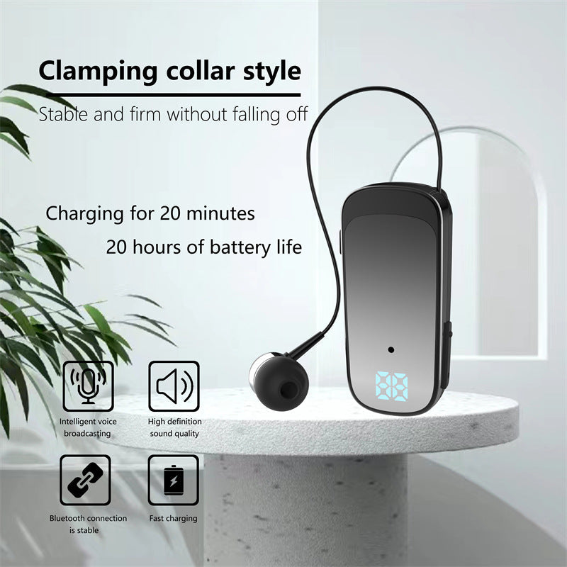 K65 Collar style Telescopic Cable Bluetooth Earphones In Ear Digital Display Long Range Business Single Ear Earphones 5.2