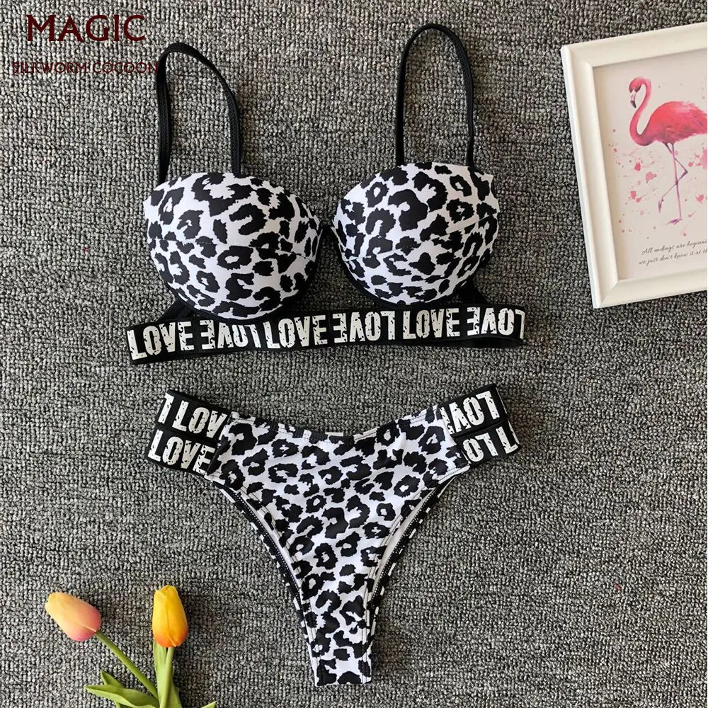 Women's Sexy White Leopard Print Bikini Swimsuit Set