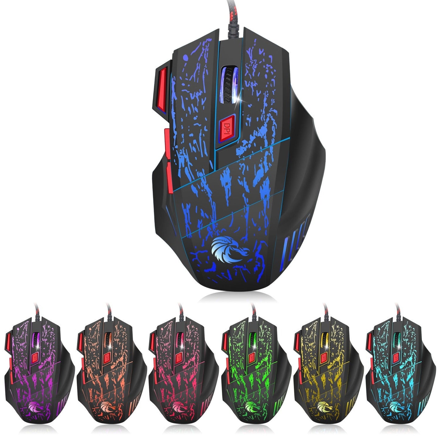 Flowing Crack Colorful Luminous Gaming Mouse Wired Blaze Bird Mouse