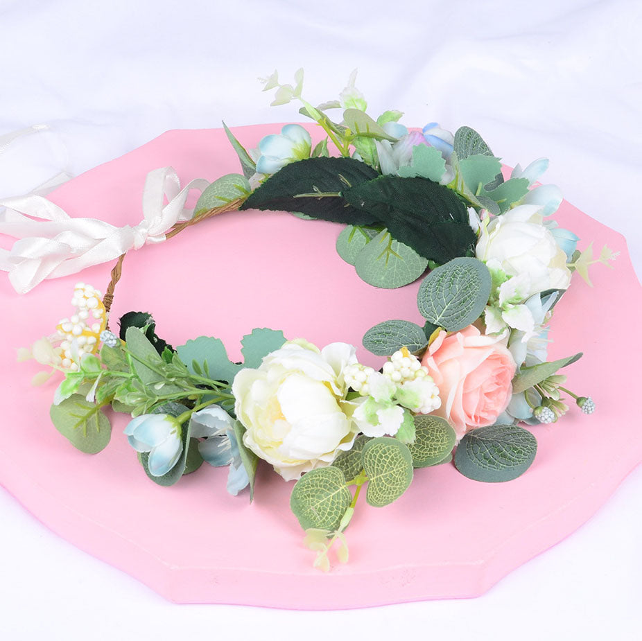 Forest style headband simulation, starry sky, eucalyptus flower wreath, bride's wedding dress, photography, headpiece, headband