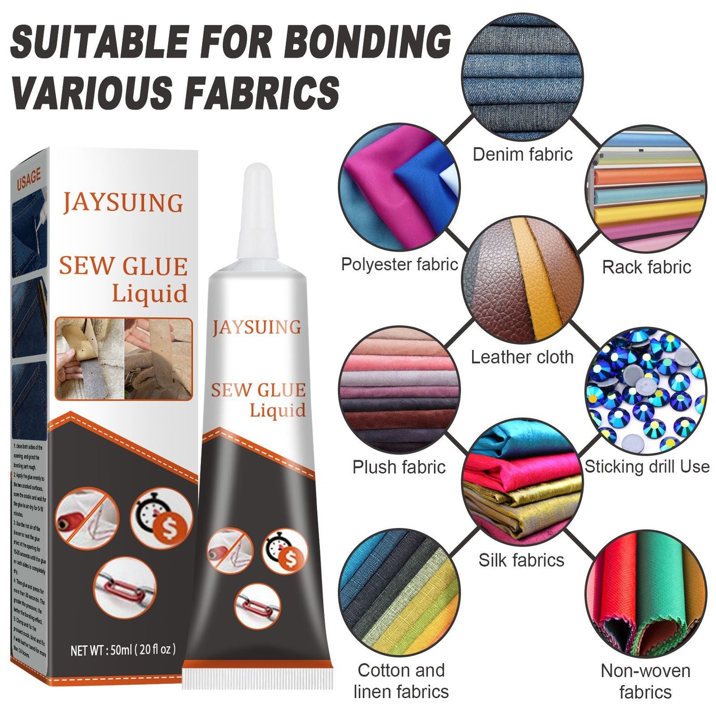 Jaysuing Cloth Repair Glue White Seam Glue Clothing Repair Glue Washable Ironing Cloth Adhesive Glue
