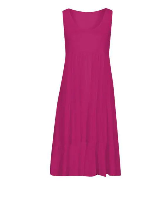 Sleeveless A-Line Beach Dress with Round Neck