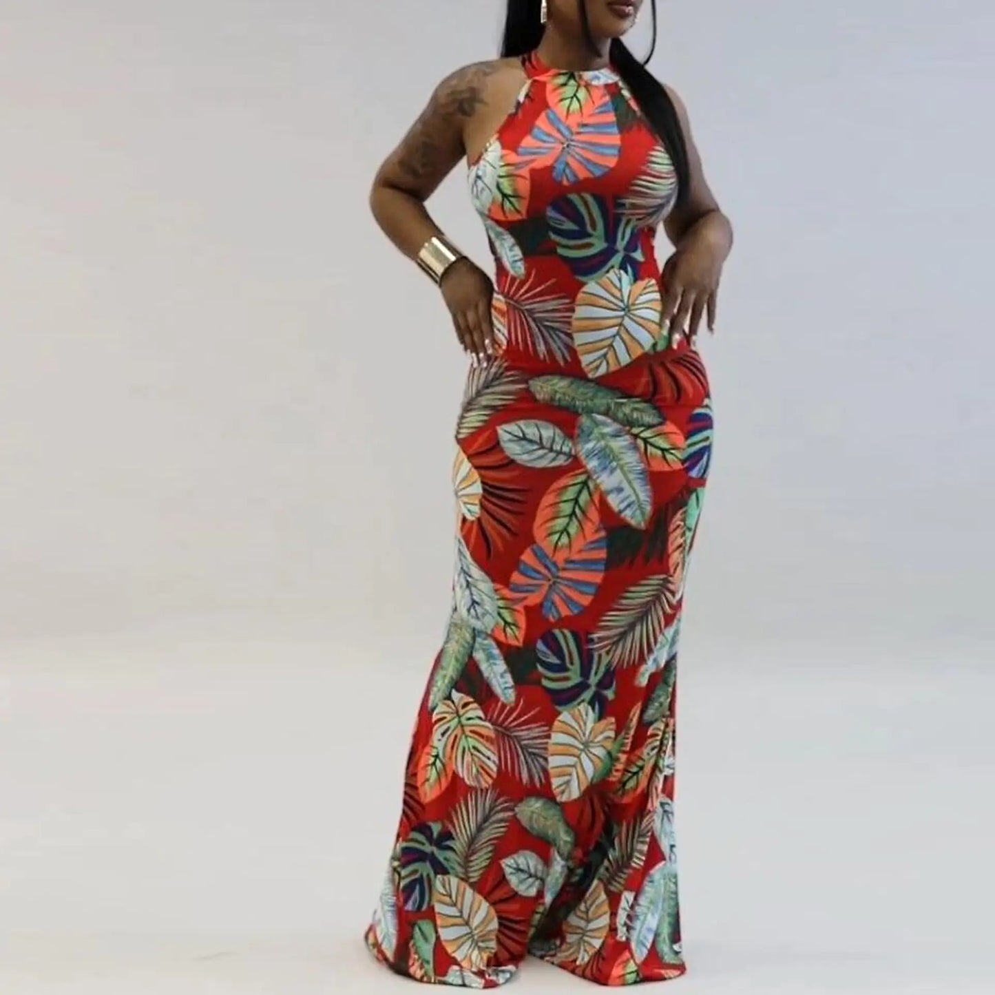 Women's Printed Sleeveless Round Neck Dress with Back Detail