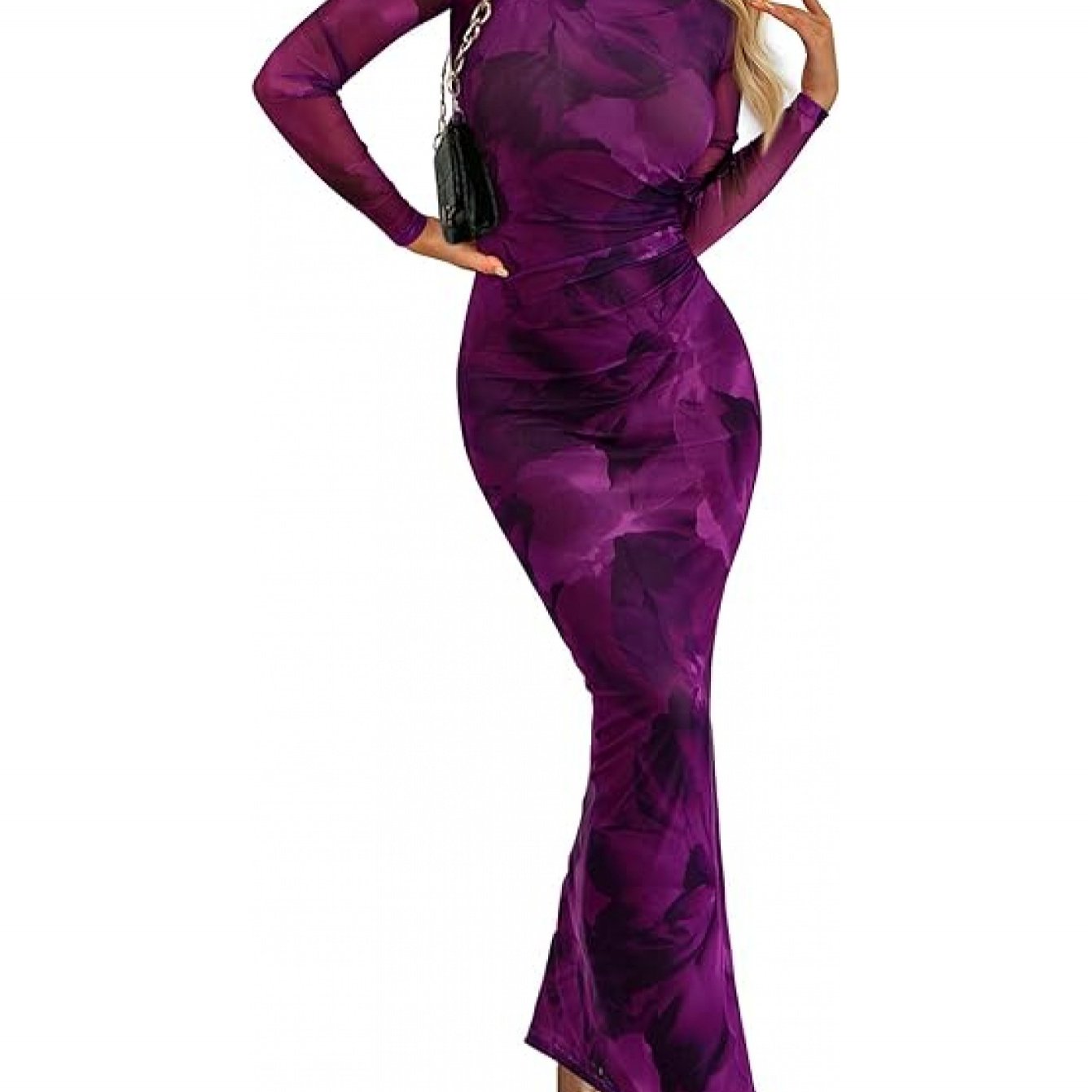 Elegant Frilly Floral Bodycon Maxi Dress