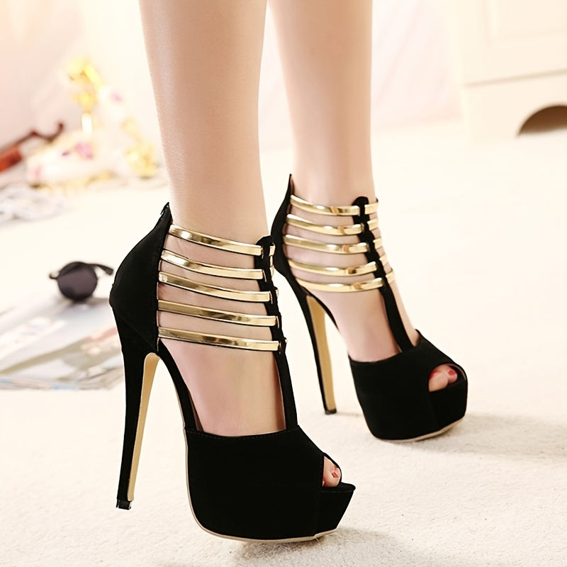 Stiletto High Heels Ankle T-strap Platform Peep Toe Pumps