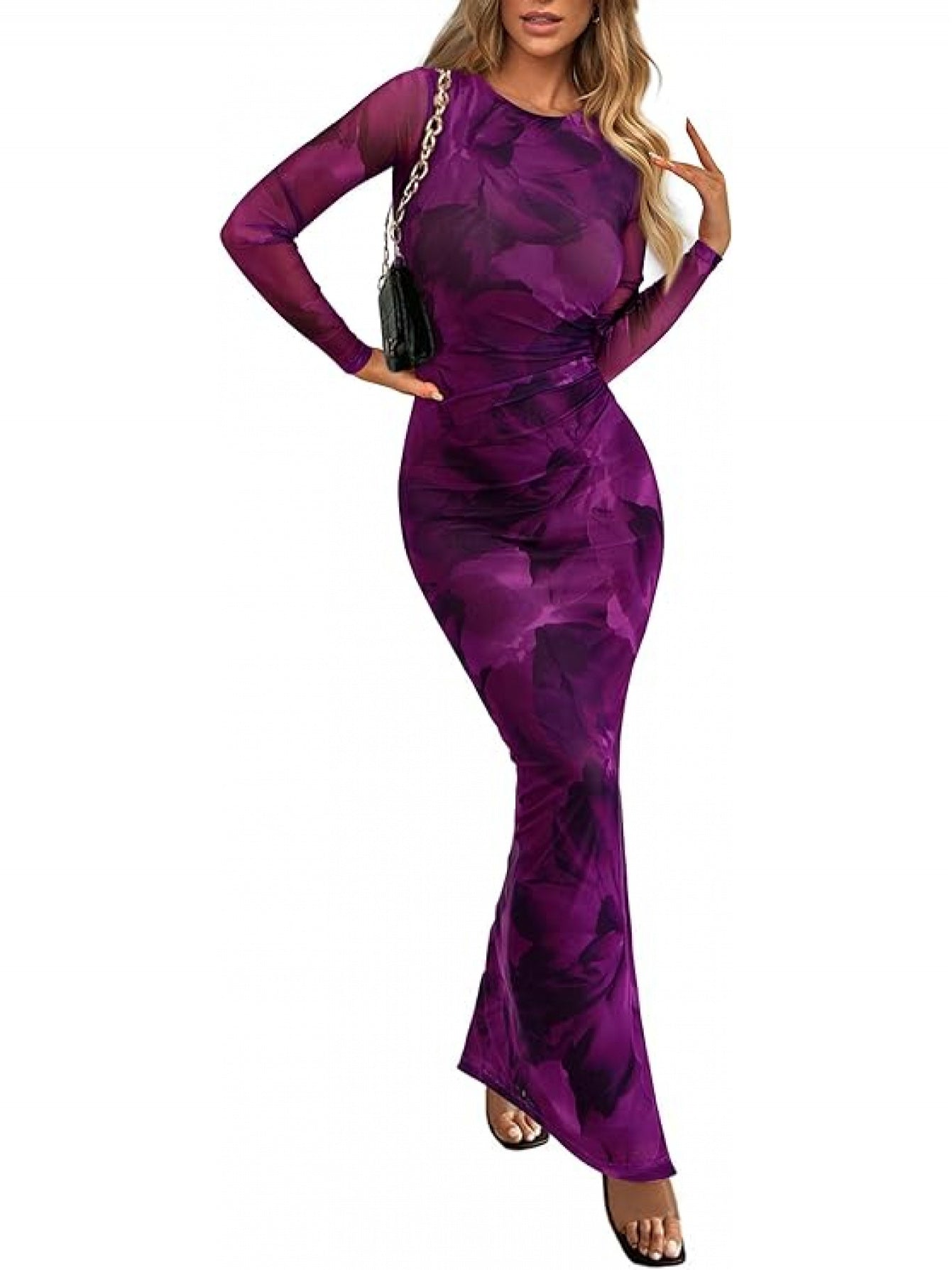 Elegant Frilly Floral Bodycon Maxi Dress