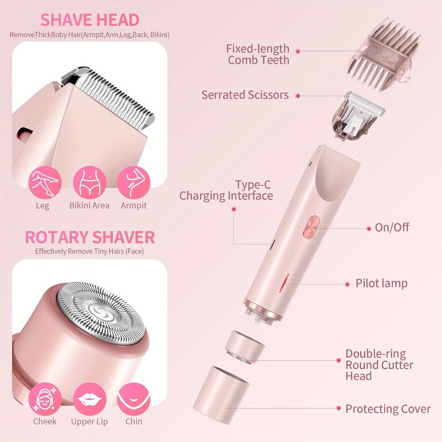 Pink Dual Head Electric Shaver  Bikini Trimmer US Powered Waterproof