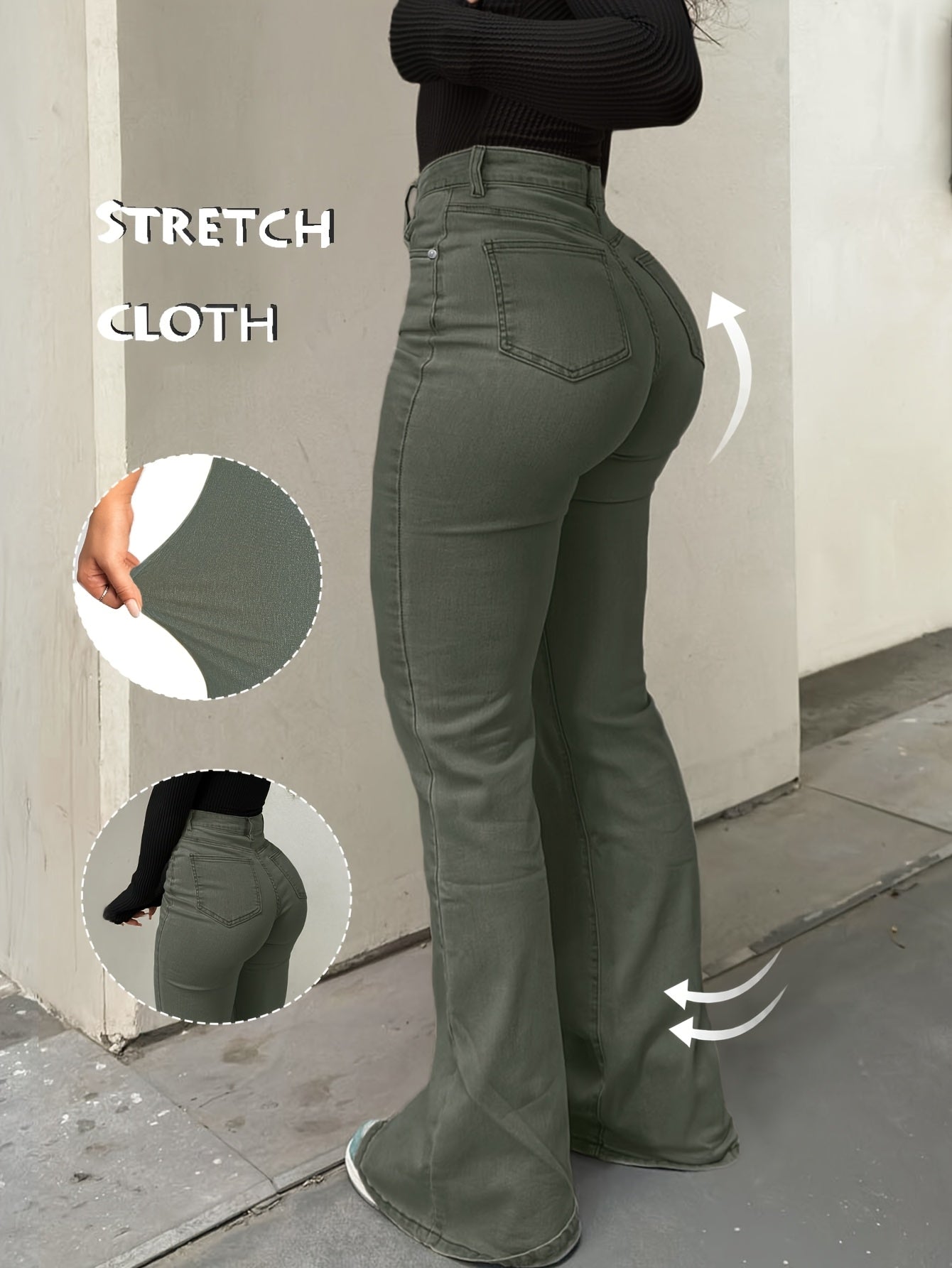 High Waisted Stretch Non See Through Straight Leg Jeans