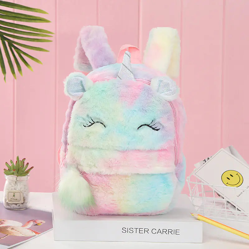 Colorful Rabbit Fur Pompon Backpack