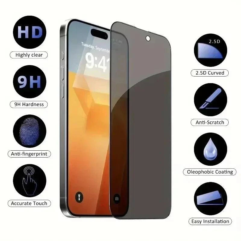 iShield Full Cover Privacy Screen Protector - 8K Anti-Spy Glass for iPhone 15, 14, 13, 12, 11, Pro Max, Mini, XR, XS, MAX