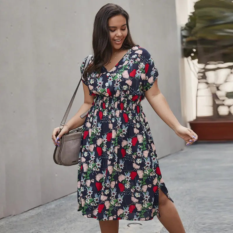 Women's Summer V-Neck Floral Beach Dress