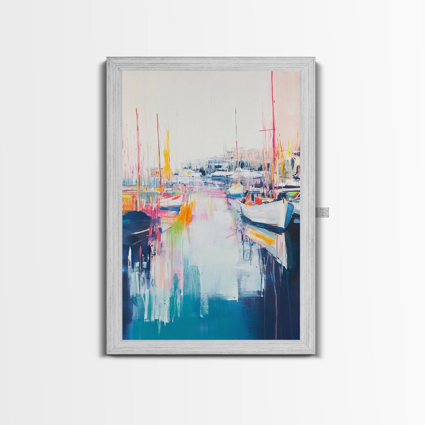 Harbor Sailboats, nautical wall art, seascape painting, coastal painting, sailboat painting, pink abstract art, Canvas Print