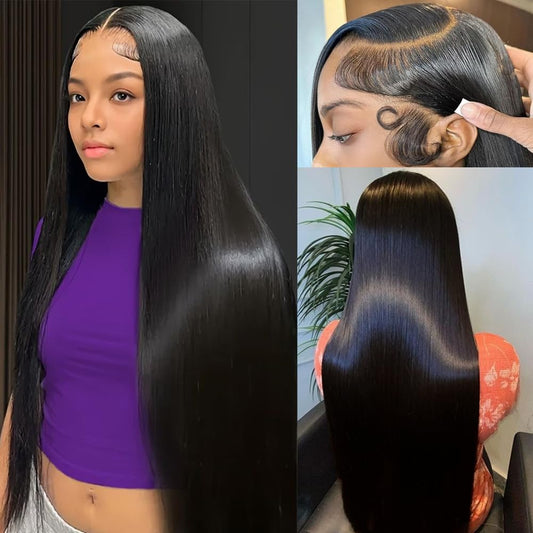 FLOLIFE 30 Inch Lace Front Wig Human Hair Pre Plucked 13x6 Lace Front Wigs Human Hair with Baby Hair Natural Color HD Lace Frontal Wigs Human Hair 200% Density Straight Lace Front Wigs Human Hair