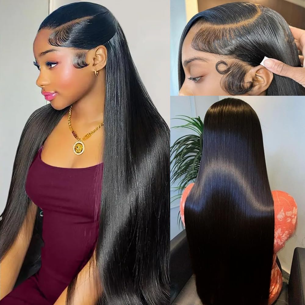 FLOLIFE Real Human Hair Wig 13x6 Lace Front Wigs Human Hair 28 Inch Straight Human Hair Wig with Baby Hair 200% Density HD Lace Front Wigs Human Hair Pre Plucked Frontal Glueless Wigs Human Hair