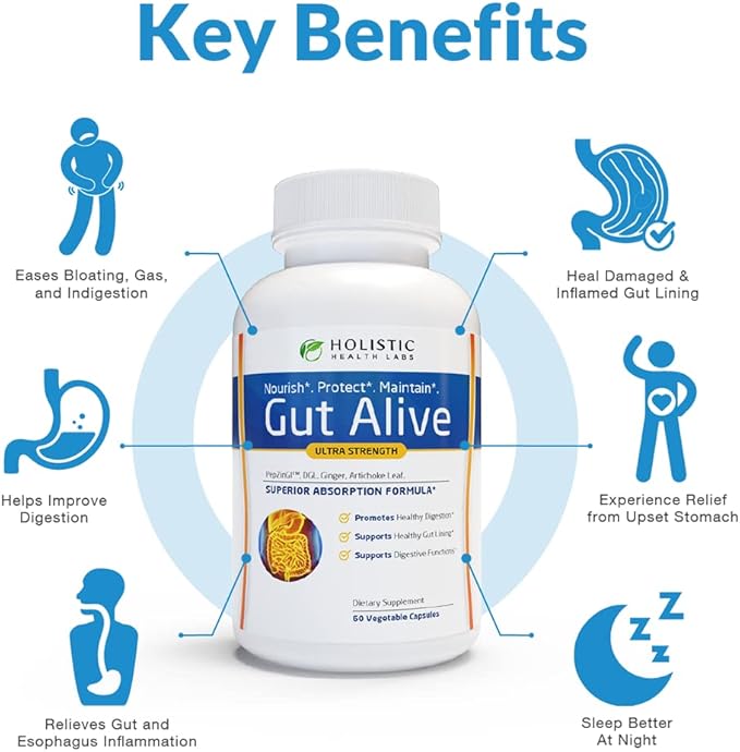 Gut Alive Restore Gut Lining – Zinc Carnosine Capsules for Leaky Gut, IBS, Heartburn, Acid Reflux & Bloating (60 Caps)
