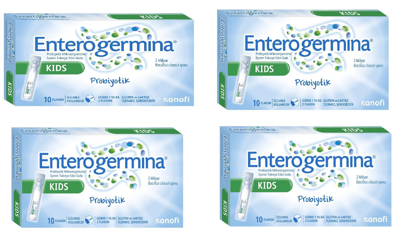 4 Pack Enterogermina KIDS (10 VIALS) Bacillus Clausii Probiotic 2 Billion CFU/5mL for Kids