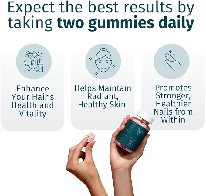🌟 WEEM Hair Skin and Nails Gummies – Vegan Biotin Vitamins for Women & Men | Faster Hair Growth, Stronger Nails, Radiant Skin | Extra Strength