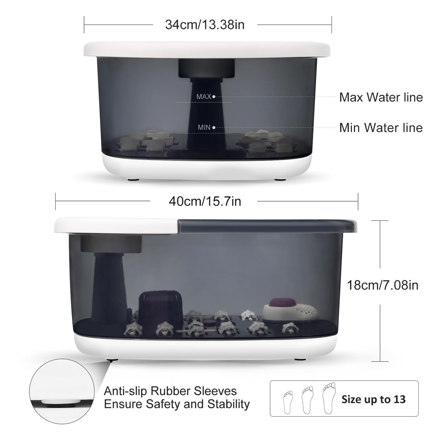 Foot Spa Bath Massager with Heat Bubbles and Vibration Massage and Jets, 16 OZ Calming Lavender Foot Soak Epsom Salt, Foot Soaker with Red Light, 22 Massage Rollers, Adjustable Temp - Grey