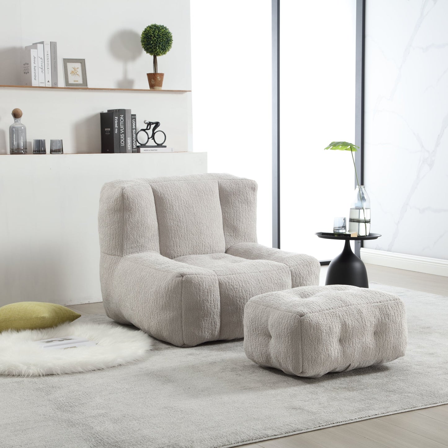Fluffy bean bag chair Super soft couch chair with memory foam and footstool Indoor modern focus bean bag chair