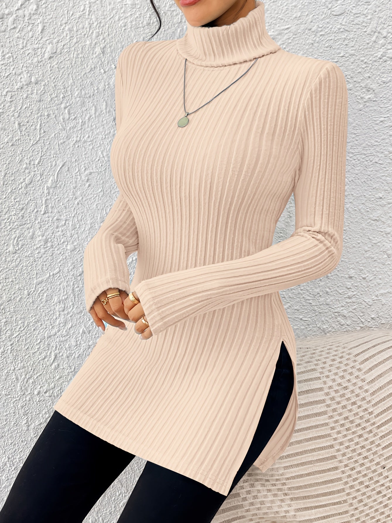 Elegant Soft Turtleneck Long Top