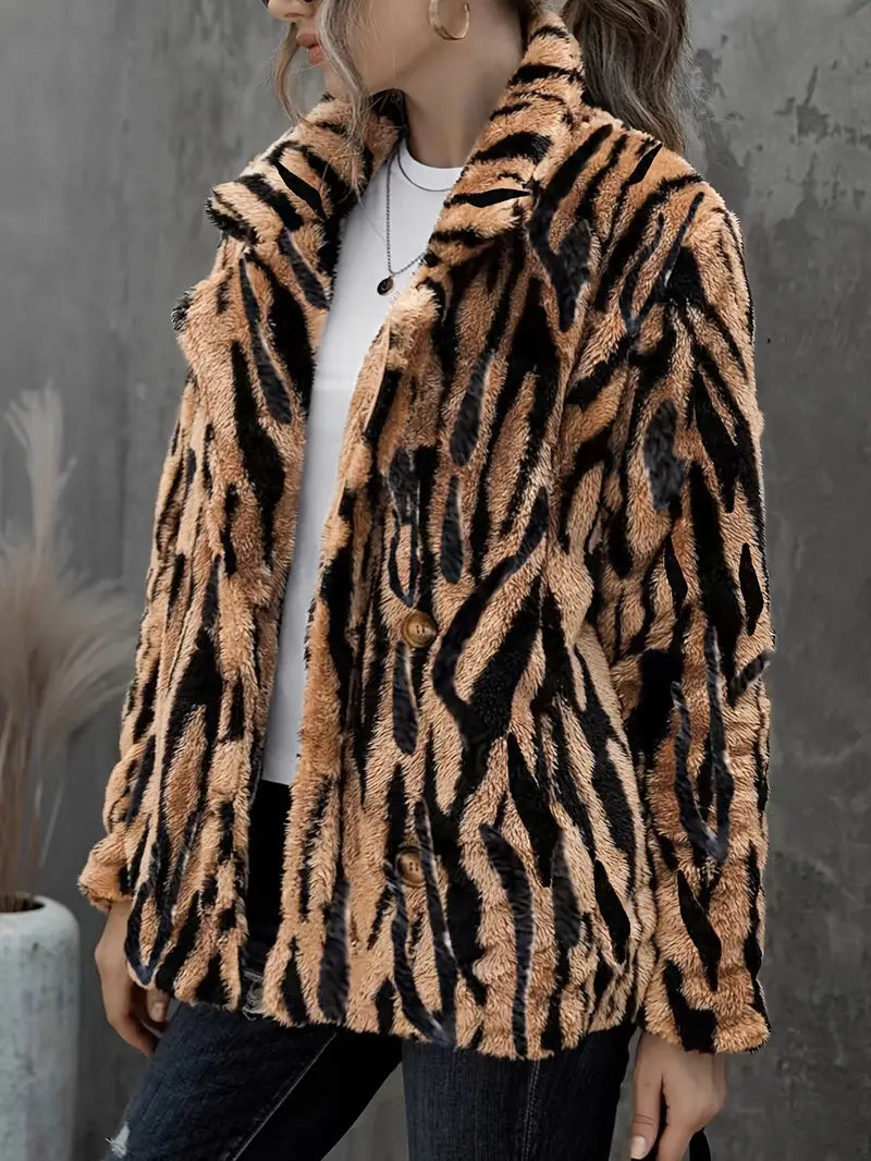 Women's Winter Tiger Stripe Faux Fur Jacket