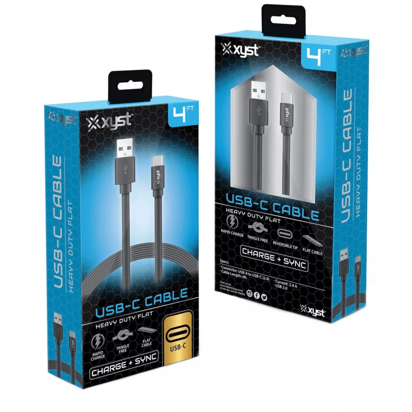 Xyst Charge and Sync USB to USB-C Flat Cable 4Ft