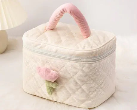 Set for Travel Corduroy Flower Makeup Bag and Beauty