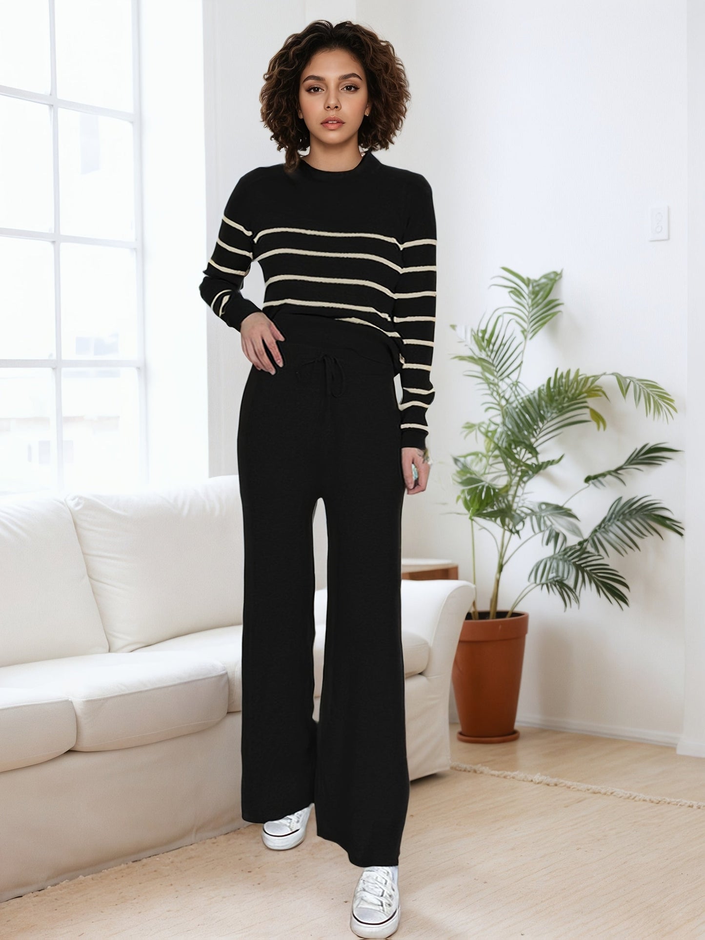 Plus Size Style Striped Knit Set