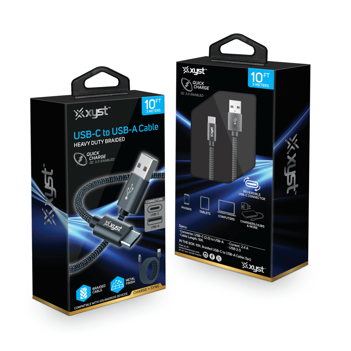 Xyst Charge and Sync USB to USB-C Braided Cable 10Ft